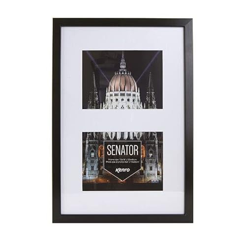 Kenro SNF1520B/2 - Cornice doppia in legno nero, 30 x 45 cm, con tappetino bianco, per 2 foto da 15 x 20 cm, colore: Nero