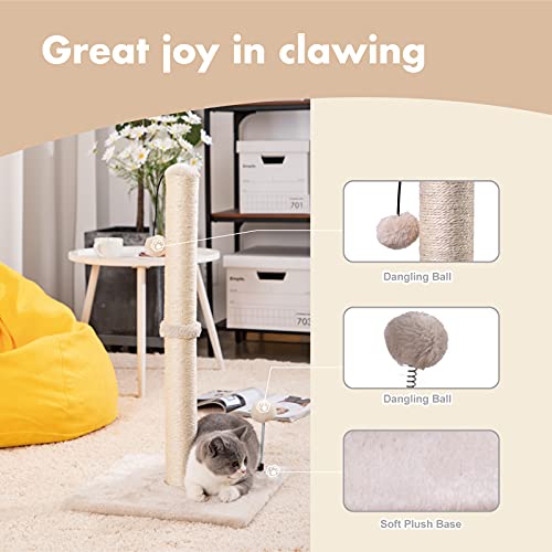MECOOL 34” Tall Cat Scratching Post Premium Basics Kitten Scratcher Sisal Scratch Posts Trees with Hanging Ball for Indoor Cats, Beige - Image 3
