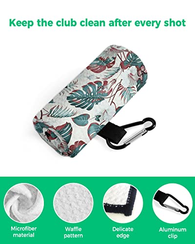 Daringone Monstera Golf Towels, 24X16 Inch Microfiber Waffle Golf Towel For Ball Sport, Mid-Century Botanical Flower Vintage Style Water Absorbent Golf Towels With Carabiner Clip For Golf Bags #TOP3