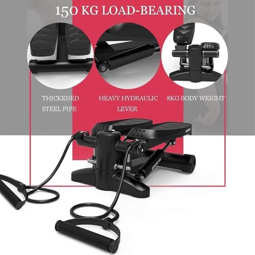 Image of Mini Stepper Machine with Display & Resistance Bands for Full Body Workout - Adjustable Intensity Up-Down Stepper for Home Exercise