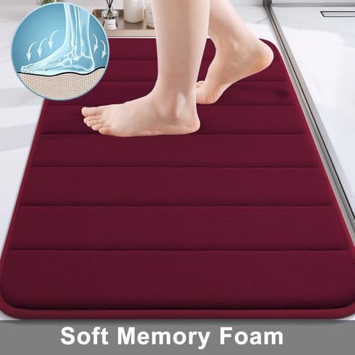 Image of Buganda Memory Foam Soft Bath Mats - Non Slip Absorbent Bathroom Rugs Rubber Back Runner Mat for Kitchen Bathroom Floors 16 inchx47 inch, Wine Red