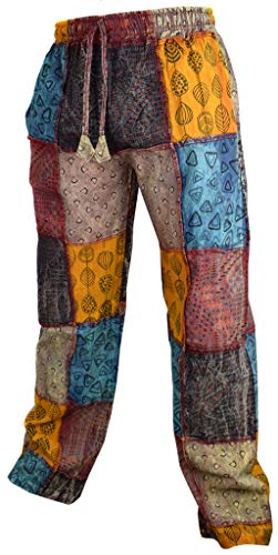 Gheri Paisley Patch Cotton Hemp Printed Casual Funky Striaght Trousers3