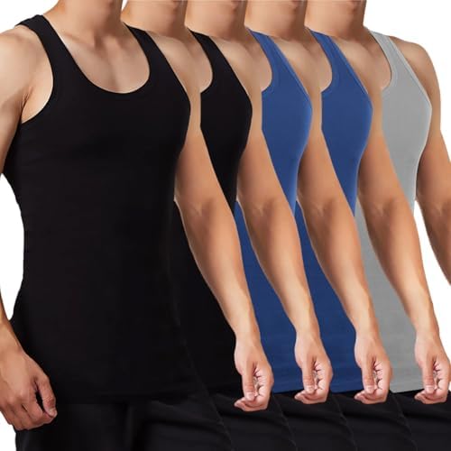 FALARY Unterhemd Herren 3/5er Pack Tank Top 100% Baumwolle Männer Weiß Schwarz Mehrfarbig alle Größen gekämmte Feinripp
