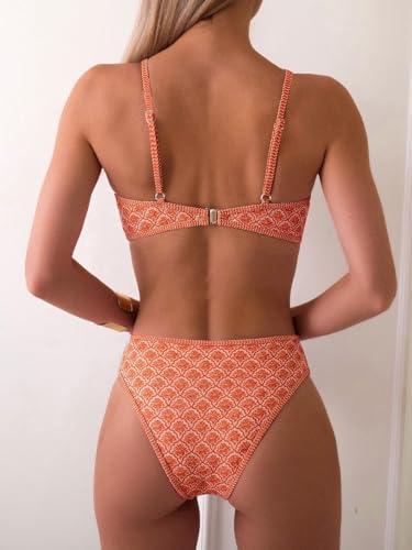 Image of Fanuerg Women's Triangle Bikini Sets O Ring Linked Two Piece Swimsuits Floral Printed Cheeky Bathing Suit
