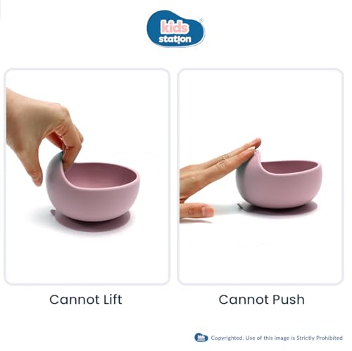 Image of Kids Station 2 Piece BPA-Free Silicone Baby Feeding Set - Bowl - Spoon - Happy Mealtime - Tableware Meal Utensils for Kids with Suction - Baby Feeding Product (Set of 2, Light Pink)