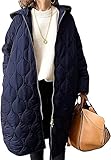 [Celetree] キルティングコート コート レディース 中綿入り ロング 大きいサイズ 暖かい フード付き オシャレ (ネイビー)