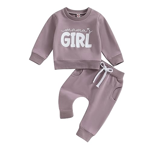 Image of Toddler Baby Girl Clothes Daddys Girl Long Sleeve Pullover Sweatshirt Stretch Jogger Pants Infant Fall Winter Outfit