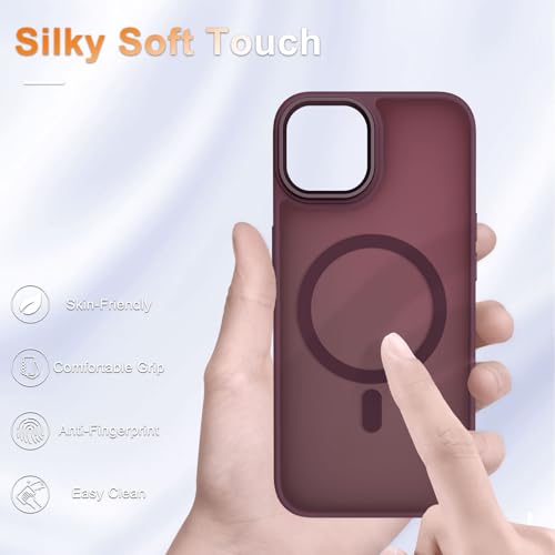 Image of YENAPOON for iPhone 14 Plus Case, Matte Magnetic Phone Case, Wine Red
