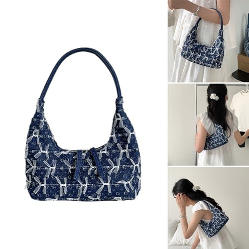 Sac à main en denim avec dentelle et nœud charmant style rétro