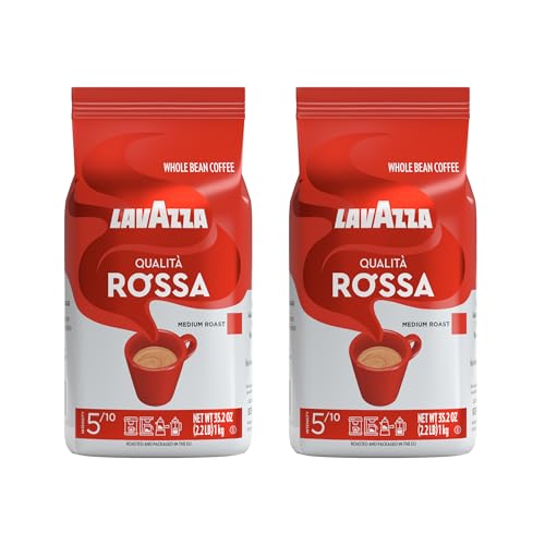 Image of Lavazza Qualita Rossa Whole Bean Coffee, Medium Roast, Arabica and Robusta Blend, 2.2 lb Bag (Pack of 2)