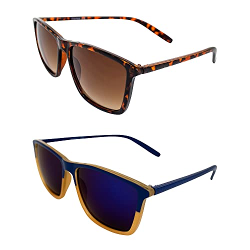 AlterImage Bask Fashion Retro Sunglasses for Men or Women 2 Pair Vintage Style Tortoise Frames w/Brown & G-Tech Blue Lenses
