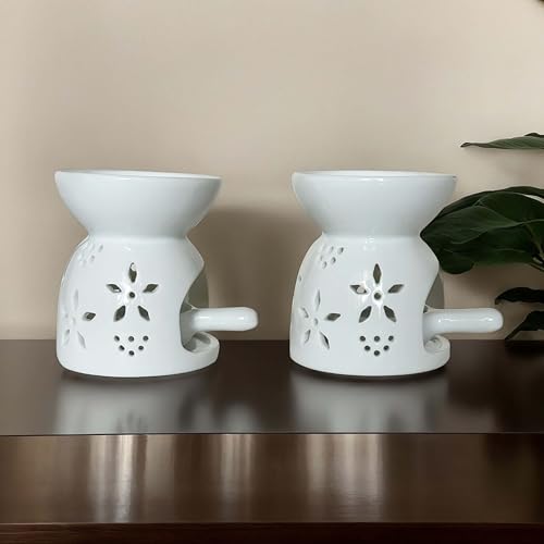 Oil Burner, Tealight Wax Warmer with Tea Wax Tray, White Oil Warmer for Scented Oil (Pack of 2)
