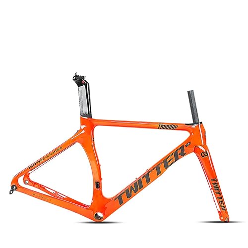 TANGIST 46/48/50/52/54Cm Disc Brake Edition Road Bicycle Frame 700C Carbon Fiber Frames with Carbon Fiber Fork Thru Axle 12 * 142 BB386*46mm (Color : Orange, Size : 50CM)