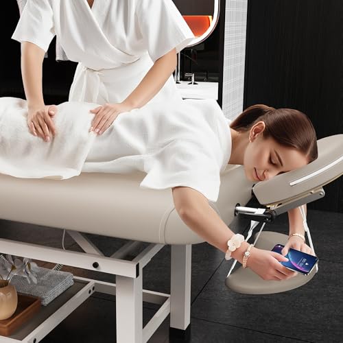 Image of pouseayar Heavy Duty Electric Stationary Massage Table with Backrest Adjustable and Storage Space for Treatment /Medical Spa /Facial /Beauty /Massage Bed and More - 30 x 75 - Beige Gray