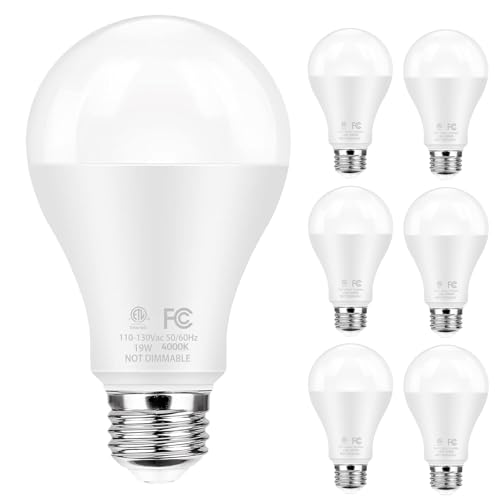 QQLXST Super Bright LED Light Bulbs, 150 Watt Equivalent, 4000K Neutral White, 2600 High Lumen, E26 Base, Non-Dimmable, A21 19W Energy Efficient Bright White LED Bulbs for Home Office Porch, 6-Pack