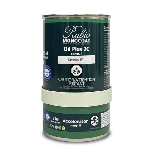 Rubio Monocoat Wood Stain & Finish 175 ft² - Smoke | Oil Plus 2C | Quick-Dry, Eco-Friendly Linseed Wood Oil for Indoor Use, Includes Accelerator (Part B) | Protector | 350 ml