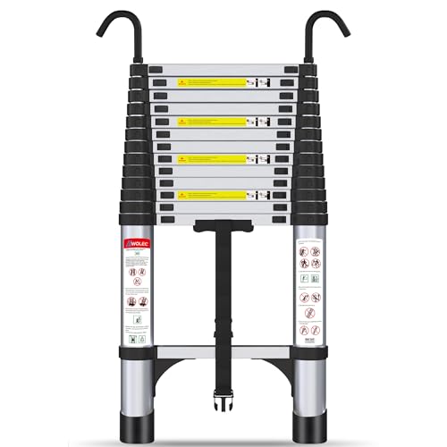 Telescoping Ladder with Hooks 16.5 FT 330 lb Capacity Silver