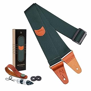Nefelibata Sangle de guitare avec extrémités en cuir et poche à médiators pour guitare basse, électrique et acoustique - Les Beatles, Paul McCartney, John Lennon, RIngo Starr, George Harrison