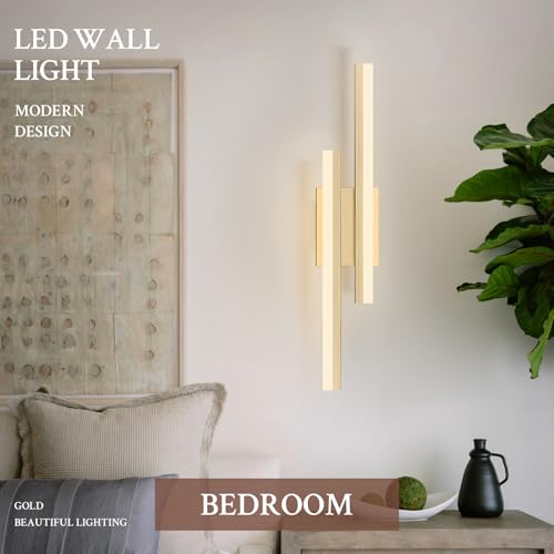 Image of LED Wall Sconce Gold Modern Remote Wall Light Fixtures for Living Room, Dimmable LED Vanity Light Indoor Remote Wall Sconce for Bedside Bedroom Bathroom Dining Room, L23.6inch 1 Pack