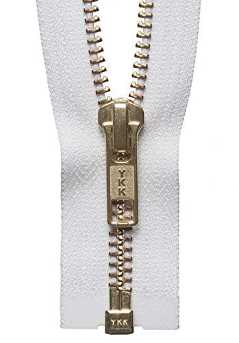 12"/ 30cm YKK Metal Brass Open Ended Zip: White