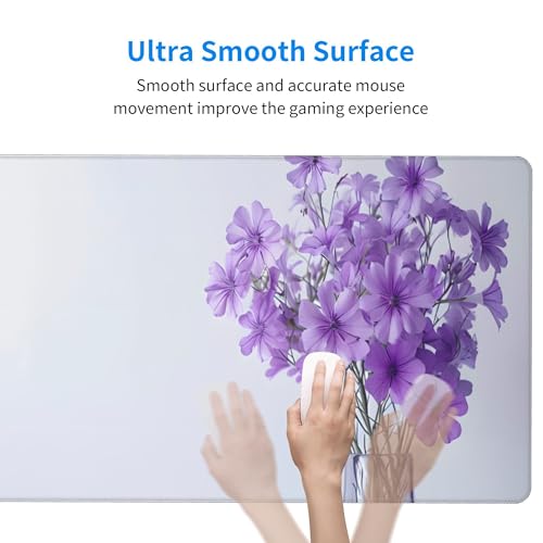Image of Purple Flowers Background Extended Gaming Mouse Pad, with Stitched Edges Large Mouse Pad Desk Protector, Rubber Base Mousepad Keyboard Mouses Mat for Work Game Office Home- 32 inch X 12 inch Inch