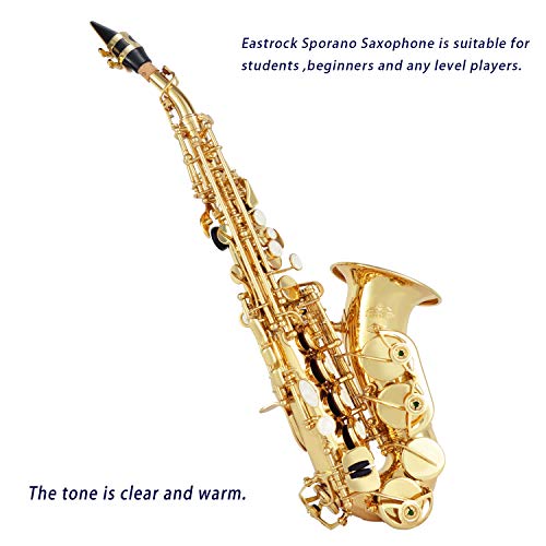Eastrock Soprano Saxophone Curved Bb Flat Gold Sax Instruments For Beginners Students Intermediate Players With Carrying Case,Mouthpiece,Pads,Reed,Cleaning Kit,Neck Strap,White Gloves #TOP5