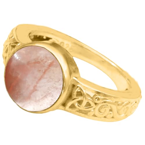 Natural Cherry Quartz Crystal Ring 24K Gold Vermeil 925 Sterling Silver Round Solitaire Gemstone Dainty Taurus Power Statement Ring Handmade Turkish Fine Jewelry