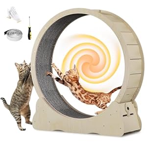 Cat Exercise Wheel for Indoor Cat, 45″ Large XL Cat Running Wheel with Carpeted Runway, Cat Treadmill Wheel for Kitty’s Longer Life, Cat Wheel for Fitness Weight, Natural Wood Color(XL)