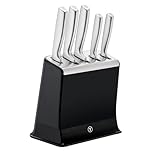 TEFAL EverSharp Pro Stainless Steel Knife Block with Integrated Automatic Sharpener, 5-Piece Knife Set Chef, Bread, Santoku, Utility, Paring Knives, Precision Blades K2976S04