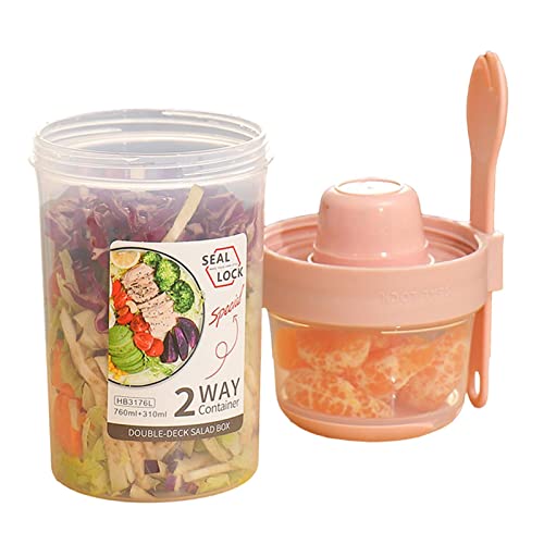 Jildouf Vasos de ensalada con tapas y tenedor, juego de recipientes para ensalada para llevar, con soporte para aderezo de ensalada, contenedor portátil de 29/36 onzas, recipiente de comida para