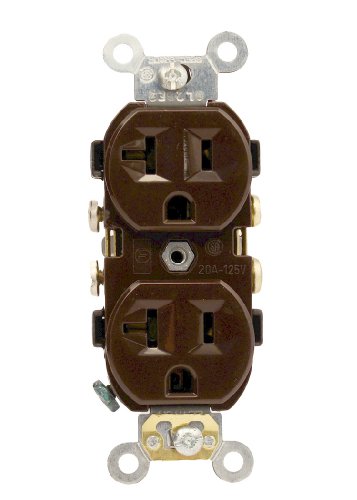 Leviton 20 Amp 125 Volt Narrow Body Duplex Receptacle Straight Blade Self Grounding CR20-S Brown
