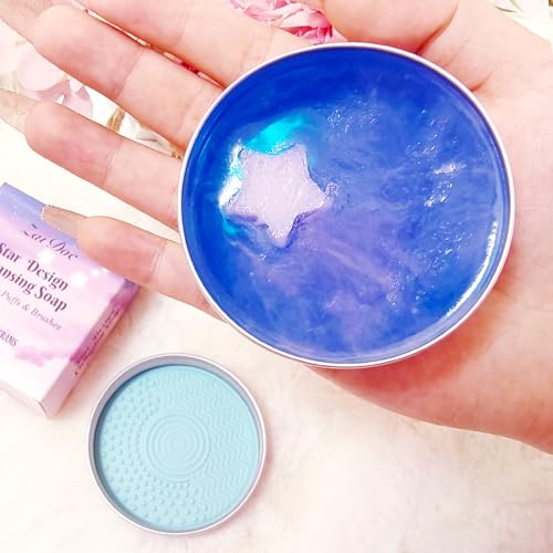Zaidoc Makeup Brush Cleaner Soap, Texture Grip Solid Cleanser for Makeup Brushes & Sponges with color removal sponge Silicone cosmetic cleanser, Star, 60g (1)