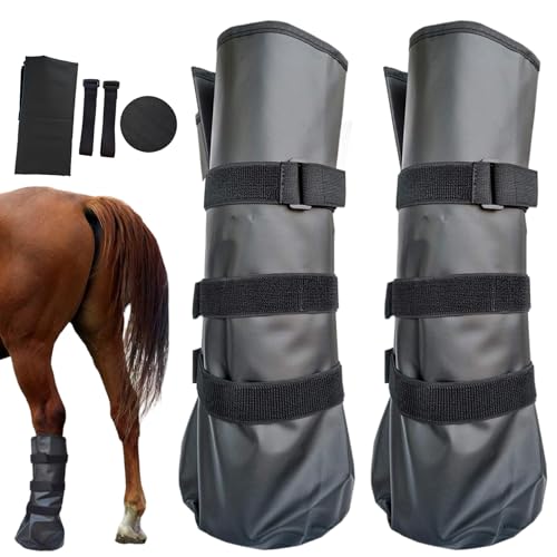 Uanqfegy Bottes de Cheval réutilisables en PVC, 2 pièces, avec Sangle réglable, Bottes de Glace pour tremper Les infections des plaies, 20x8 Pouces, Noires