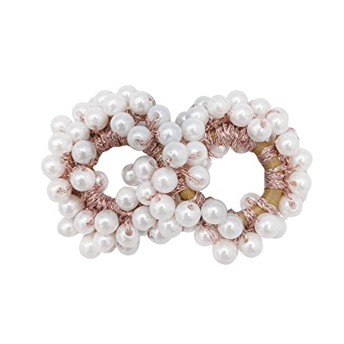 Huai Chao Hair Ties Elastics Artificial Pearls Handmade Nonslip Ponytail Holders Hair Accessories For Women Girls 3Pcs(Champage, White, Pink) #TOP3