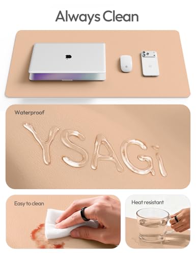 Image of YSAGi Leather Desk Protector, Office Mat, Large Mouse Pad, Non-Slip PU Leather Blotter, Laptop Desk, Waterproof Writing Pad for Office and Home (Latte, 23.6 inch x 13.8 inch)