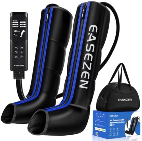 EaseZen Beinmassagerät Luftkompression M Durchblutung Schmerz Fuß Waden | 11 Intensitäten (60-160mmHg), Oberschenkel ~69cm, 6 Modi, 3 Timer, LCD, Sensor, Fuß, Waden & Oberschenkel,