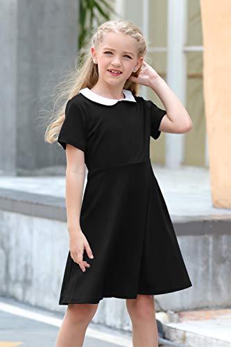Gorlya Girl'S Short Sleeve Casual Vintage Peter Pan Collar Fit And Flare Skater Party Dress With Pockets thumb #2