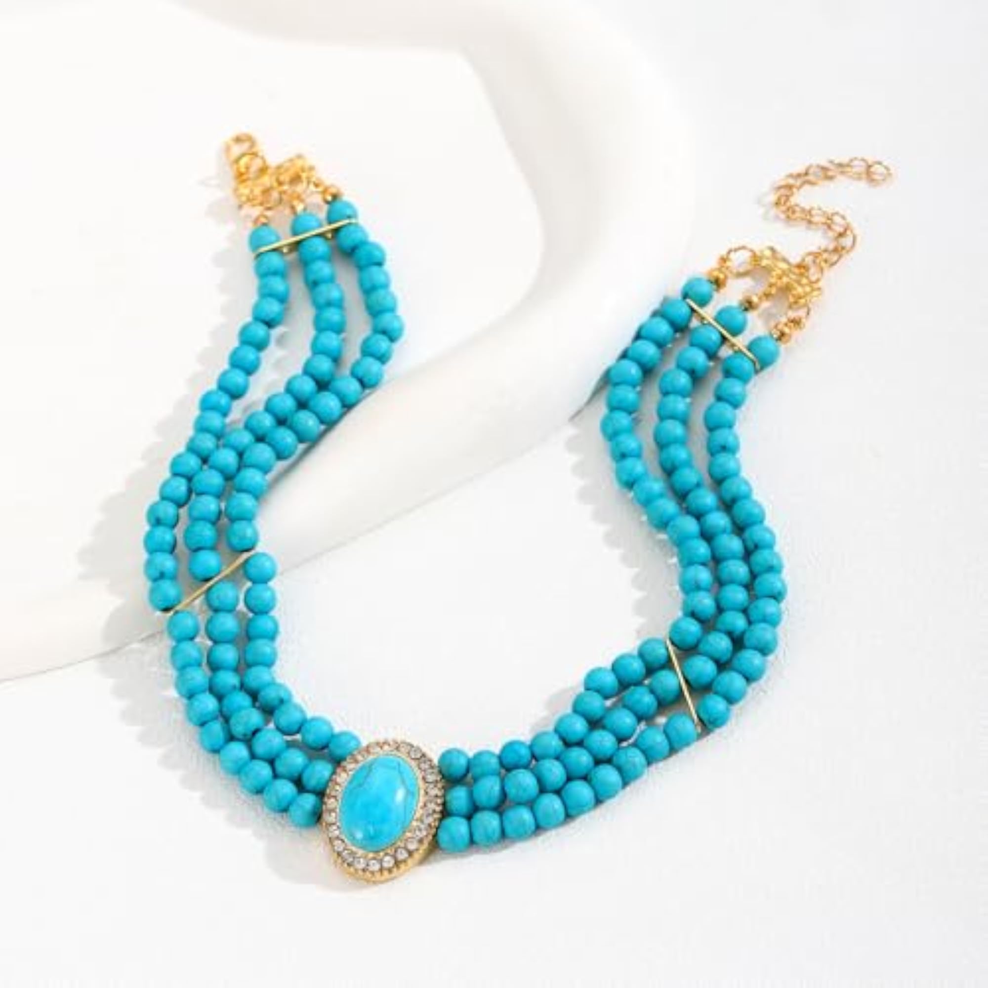 Turquoise Blue Beaded Choker Necklace Set for Women