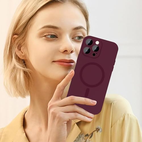 Image of DIZORO Magnetic Case for iPhone 13 Pro Max Cover [Compatible with MagSafe][Built-in Camera Lens Protector] Slim Soft Silicone Bumper Shockproof Metallic Luster Back Cover Phone Cases (Wine)