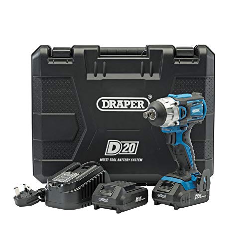 Draper 55343 D20 20V Brushless 1/2” Mid-Torque Impact Wrench with 2X Batteries