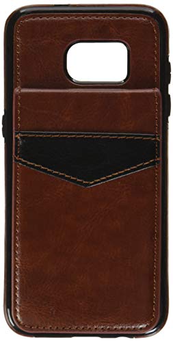 Galaxy S7 Edge Case, SAMONPOW Faux Leather Cover with Back Flip Feature Galaxy S7 Edge Wallet Case ID Credit Debit Card Slot Holders Carrying Case Protective Shell for Galaxy S7 Edge - Brown