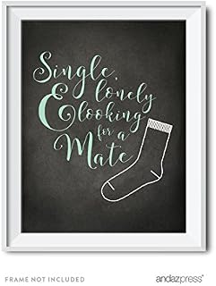 Andaz Press Laundry Room Wall Art Decor, Chalkboard Print, Single Lonely and Looking