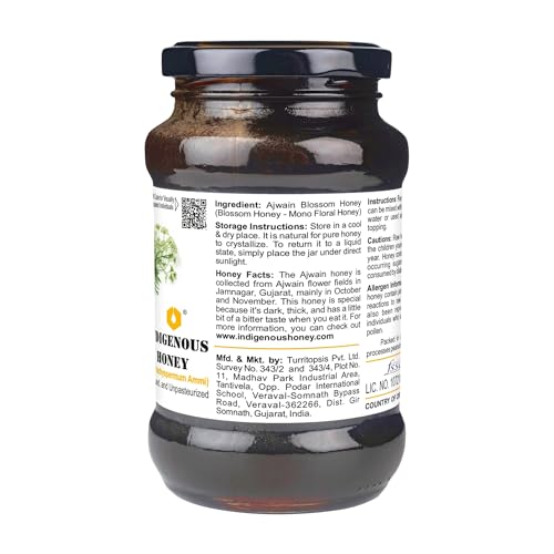 Image of INDIGENOUS HONEY Raw Ajwain Carom Honey Pure Organic 17.64 oz Glass Jar