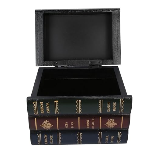 MISDBOUBM Caja antigua con forma de libro, caja de almacenamiento de joyería de madera hecha a mano, almacenamiento en forma de libro vintage con hebilla de metal, decoración única del
