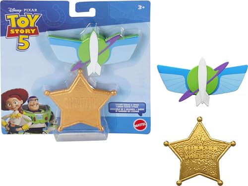 Mattel Disney and Pixar Toy Story 5 Role Play Badges Two Pack Sheriff and Space Ranger, Woody & Buzz Lightyear Special Finishes