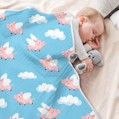 Image of vvfelixl Baby Swaddle Blanket for Boys Girls Flying Pink Pigs Baby Blanket for Newborn Nursery Blanket for Crib Stroller 30x40 in