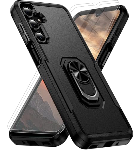 for Samsung Galaxy A16 5G Phone Case [15 FT Military Grade Drop Protection] with 2X Tempered Glass Screen Protector, Heavy-Duty Shockproof Magnetic Kickstand Case for Samsung Galaxy A16 5G (Black)