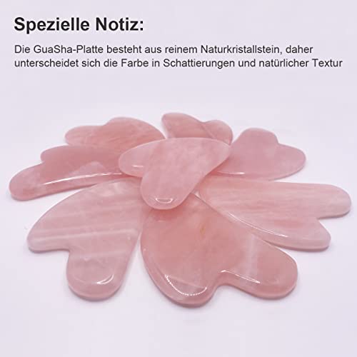 Bounabay® Rosenquarz Gua Sha Massagewerkzeug, 100% Natürliches Jadestein Gesichtspflegewerkzeug, Gesichts Gua Sha zum Abnehmen und Straffen Rosa Kristallherzform, GRATIS Samtbeutel - Image 4