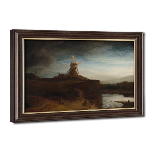 Toile Rembrandt The Mill 1648 cadre à suspendre en bois finition haut de gamme