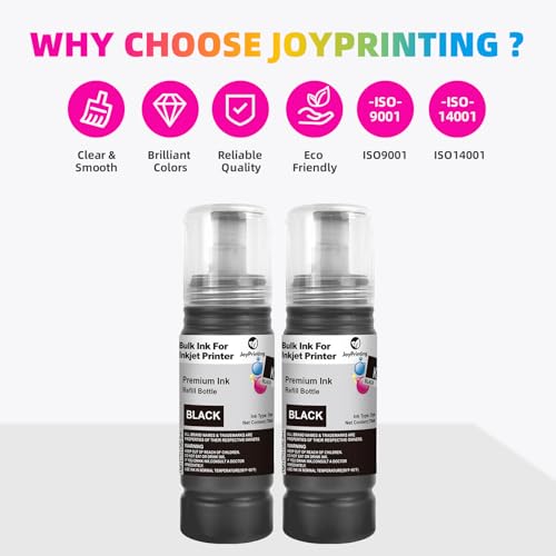 JoyPrinting E104 Tinte Schwarz Kompatibel für E104 Druckerpatronen Nachfülltinte Multipack für Epson Ecotank ET-1810 ET-2710 ET‑2711 ET-2712 ET-2714 ET-2811 ET-2812 ET-2814 ET-2815 ET-2826, 2X 70ml